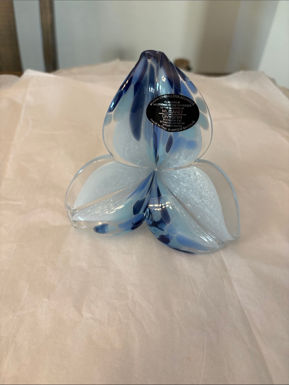Italian Murano Art Glass Blue White touch of Silver 3 large pedals